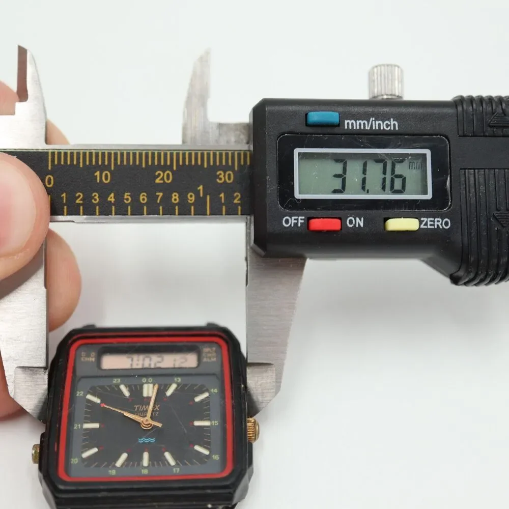 Vintage Timex Analog Digital Black Square Watch BROKEN LUG No Strap PARTS REPAIR